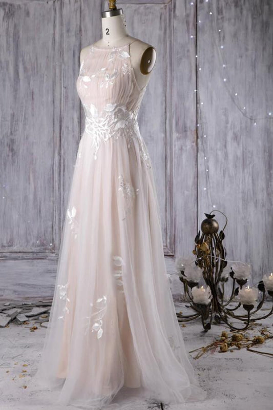 Chic Ruffle Tulle A-line Wedding Dress Sleeveless with Appliques