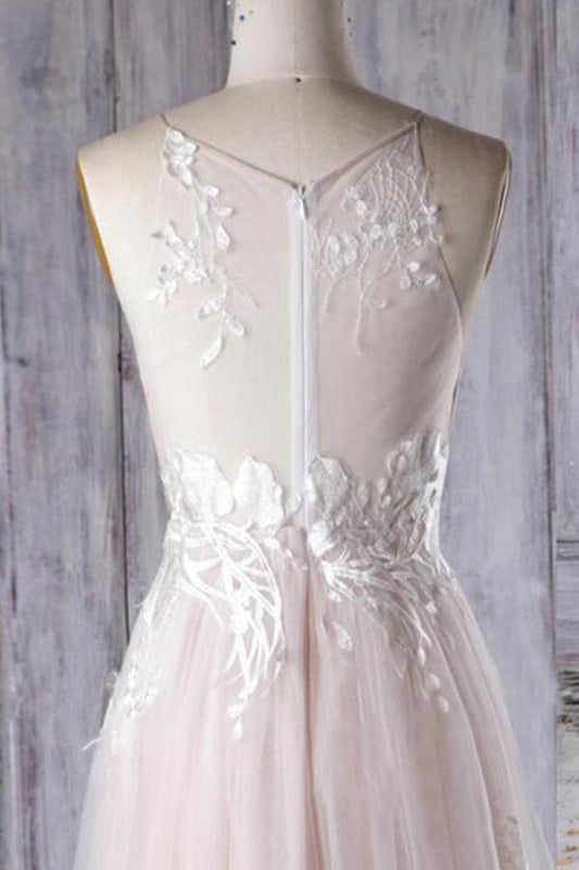 Chic Ruffle Tulle A-line Wedding Dress Sleeveless with Appliques