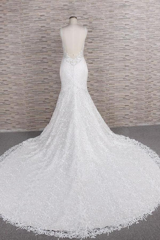 Chic Spaghetti Strap Appliques Mermaid Wedding Dress