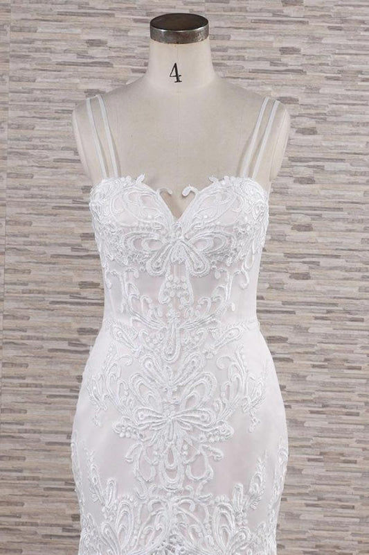 Chic Spaghetti Strap Appliques Mermaid Wedding Dress