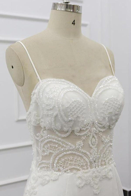 Chic Spaghetti Strap Beading Mermaid Wedding Dress