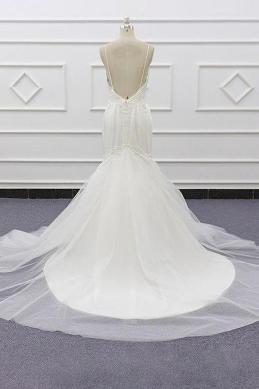 Chic Spaghetti Strap Beading Mermaid Wedding Dress