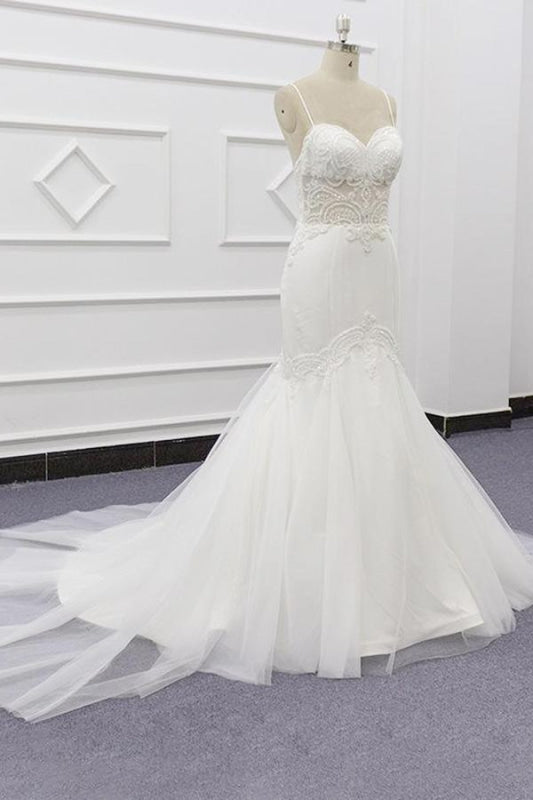 Chic Spaghetti Strap Beading Mermaid Wedding Dress