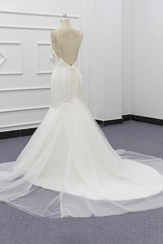 Chic Spaghetti Strap Beading Mermaid Wedding Dress