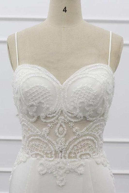 Chic Spaghetti Strap Beading Mermaid Wedding Dress