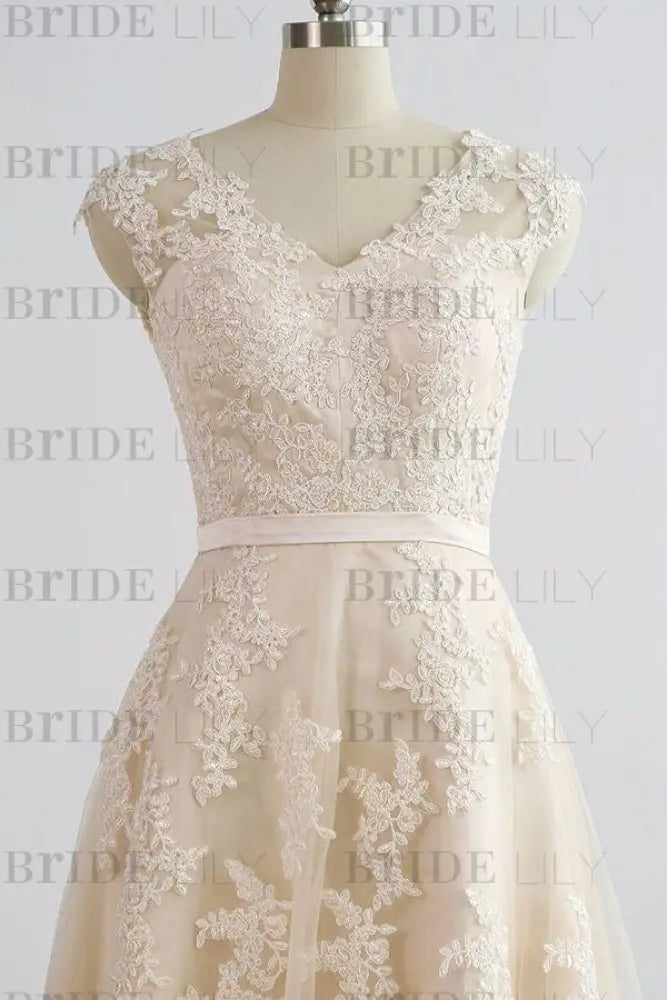 Chic V-neck Appliques A-line Tulle Wedding Dress