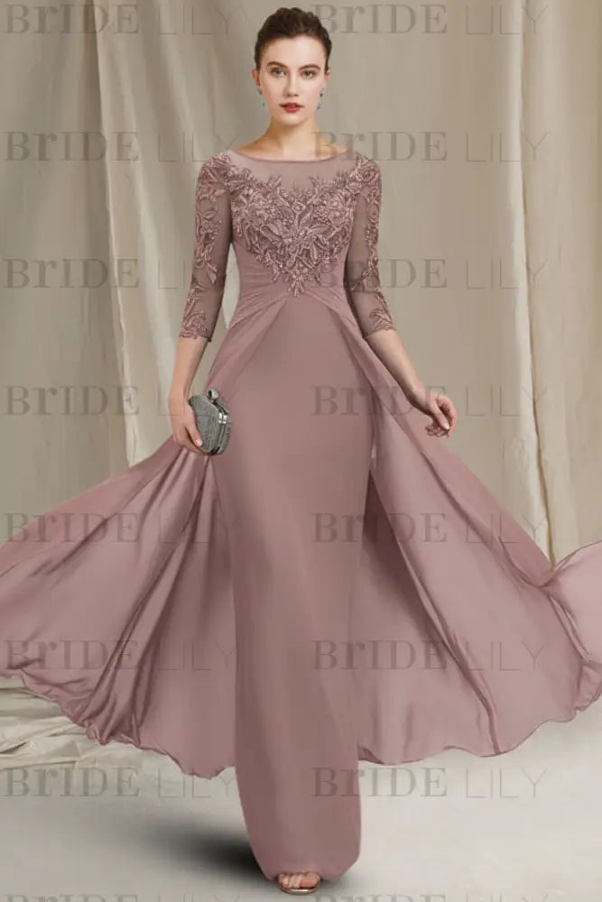 Chiffon A-Line Mother of the Bride Dresses Bateau with Lace Appliques