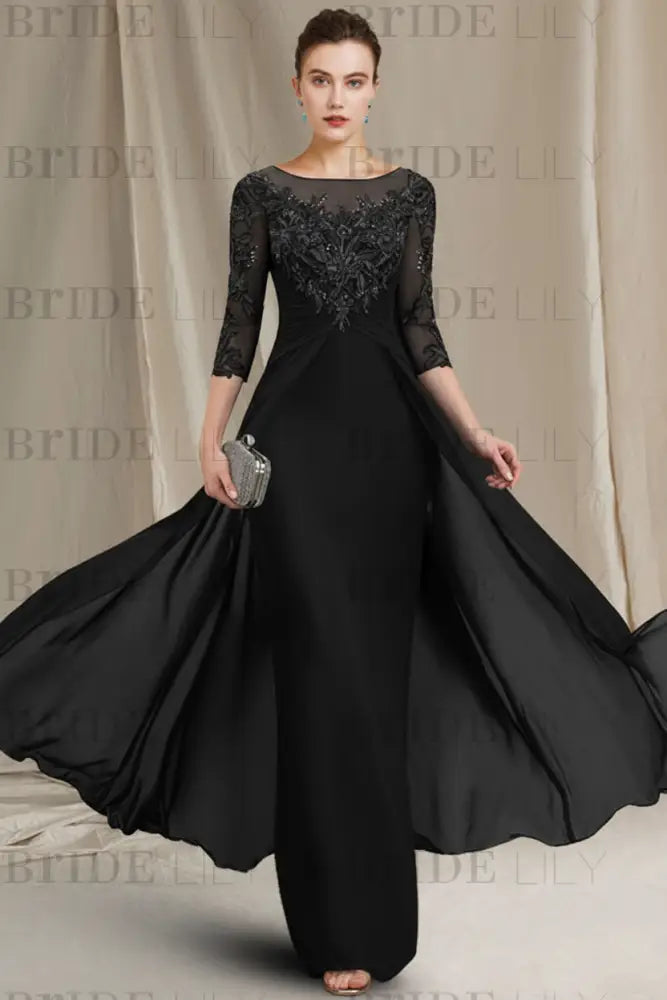 Chiffon A-Line Mother of the Bride Dresses Bateau with Lace Appliques