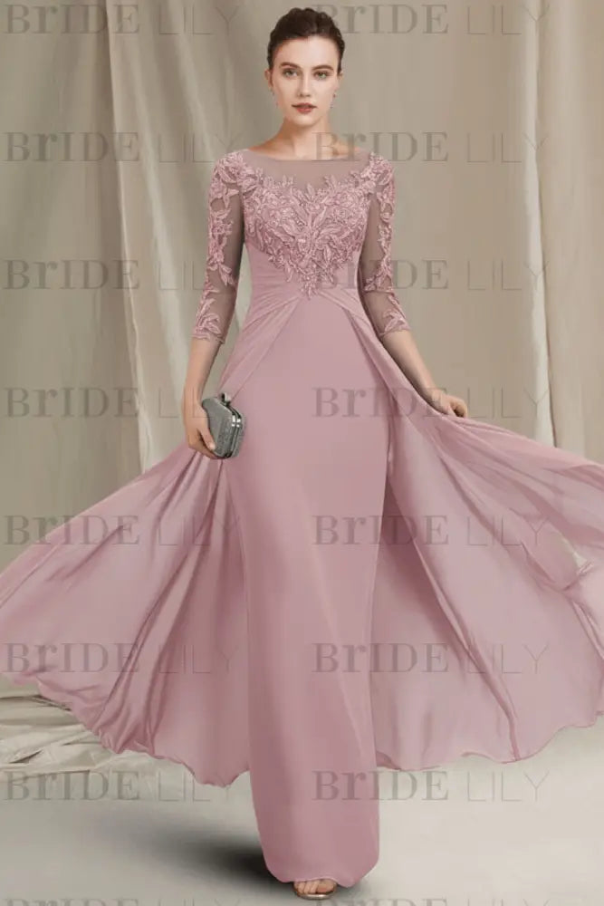 Chiffon A-Line Mother of the Bride Dresses Bateau with Lace Appliques