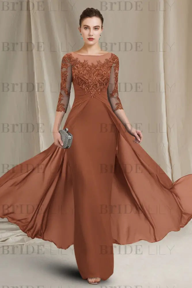Chiffon A-Line Mother of the Bride Dresses Bateau with Lace Appliques