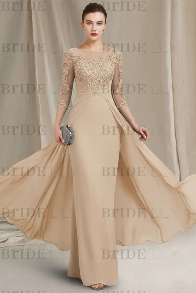 Chiffon A-Line Mother of the Bride Dresses Bateau with Lace Appliques