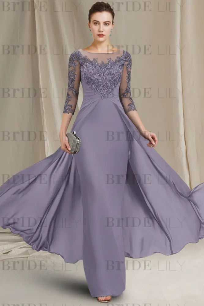 Chiffon A-Line Mother of the Bride Dresses Bateau with Lace Appliques
