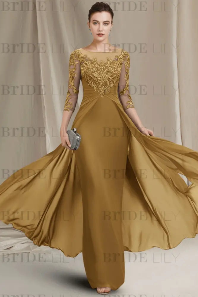 Chiffon A-Line Mother of the Bride Dresses Bateau with Lace Appliques