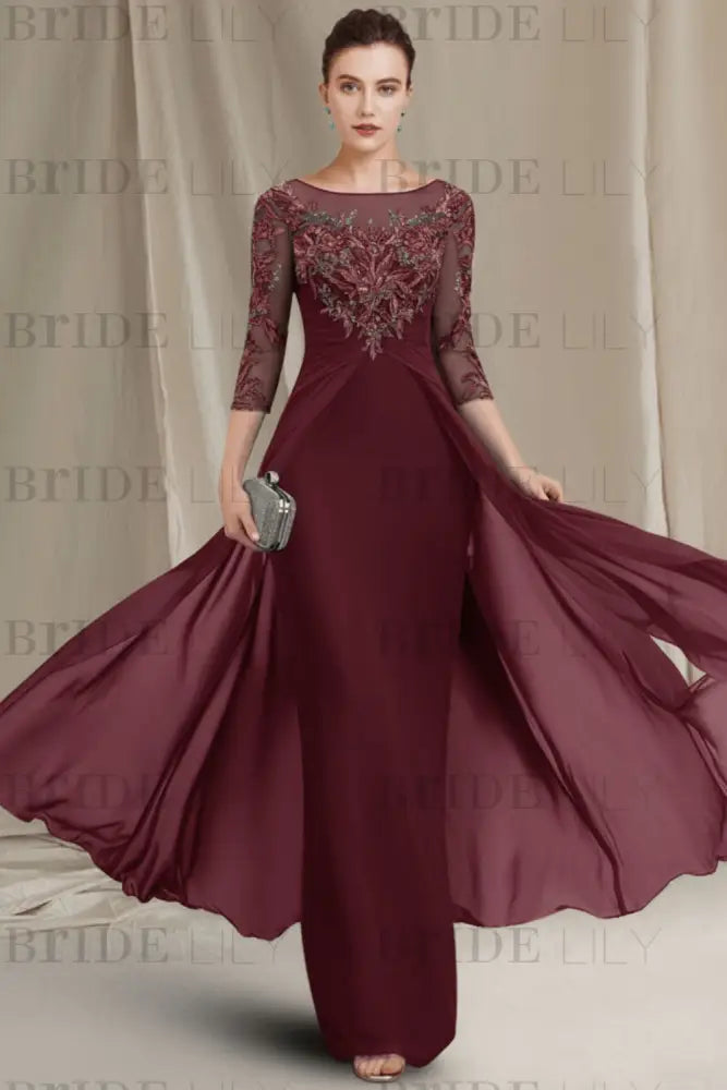 Chiffon A-Line Mother of the Bride Dresses Bateau with Lace Appliques