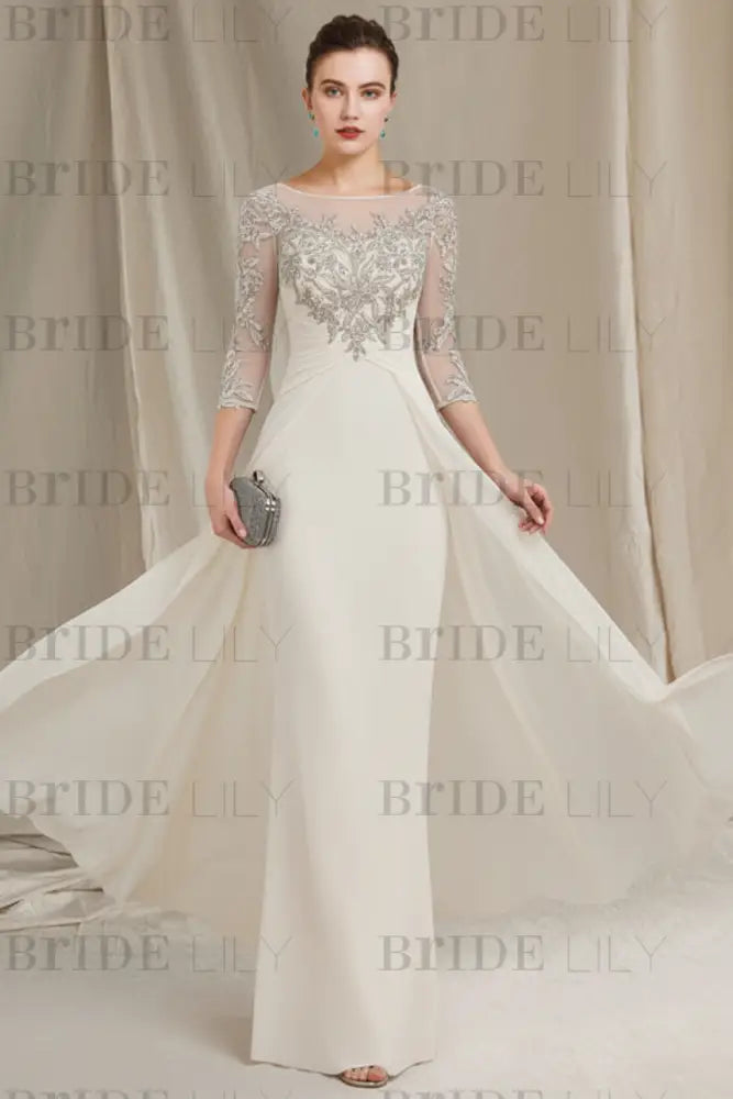 Chiffon A-Line Mother of the Bride Dresses Bateau with Lace Appliques