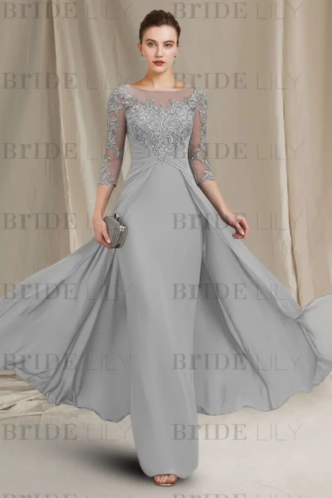 Chiffon A-Line Mother of the Bride Dresses Bateau with Lace Appliques