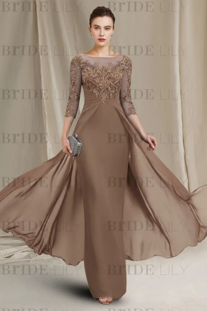 Chiffon A-Line Mother of the Bride Dresses Bateau with Lace Appliques