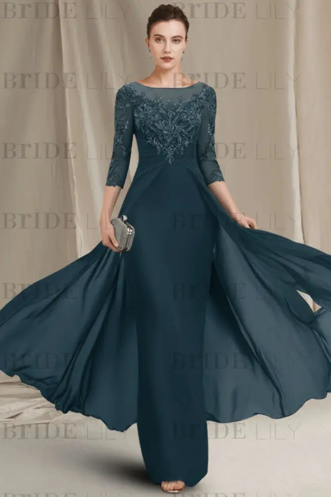 Chiffon A-Line Mother of the Bride Dresses Bateau with Lace Appliques