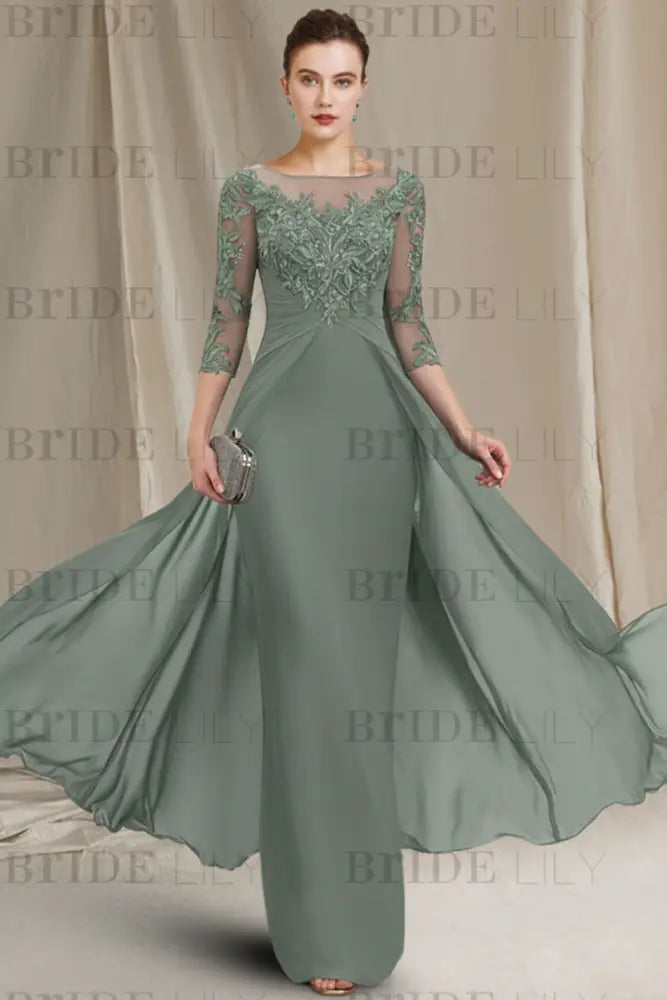 Chiffon A-Line Mother of the Bride Dresses Bateau with Lace Appliques