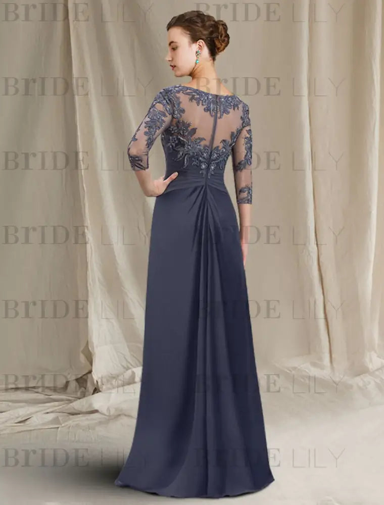 Chiffon A-Line Mother of the Bride Dresses Bateau with Lace Appliques