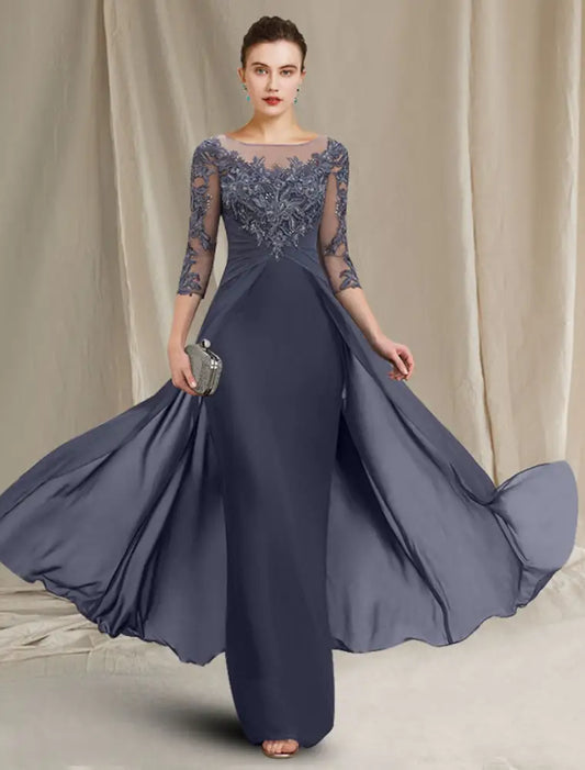 Chiffon A-Line Mother of the Bride Dresses Bateau with Lace Appliques