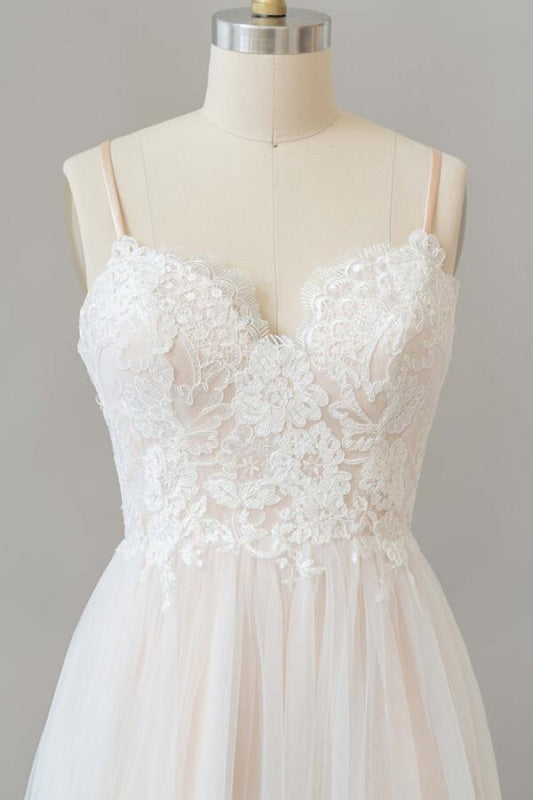 Criss Cross Appliques Tulle A-line Wedding Dress with Appliques