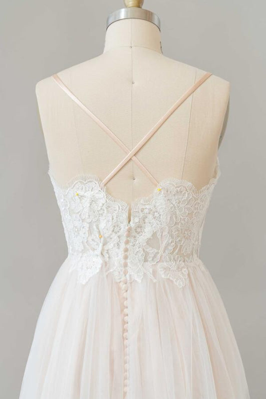 Criss Cross Appliques Tulle A-line Wedding Dress with Appliques