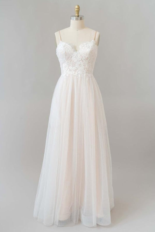 Criss Cross Appliques Tulle A-line Wedding Dress with Appliques