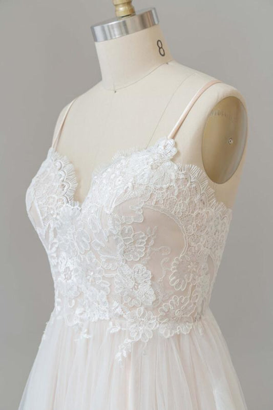 Criss Cross Appliques Tulle A-line Wedding Dress with Appliques