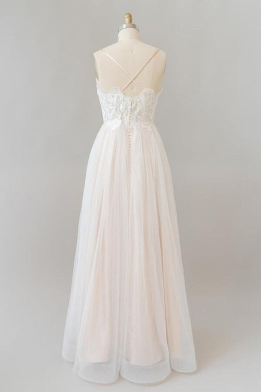 Criss Cross Appliques Tulle A-line Wedding Dress with Appliques