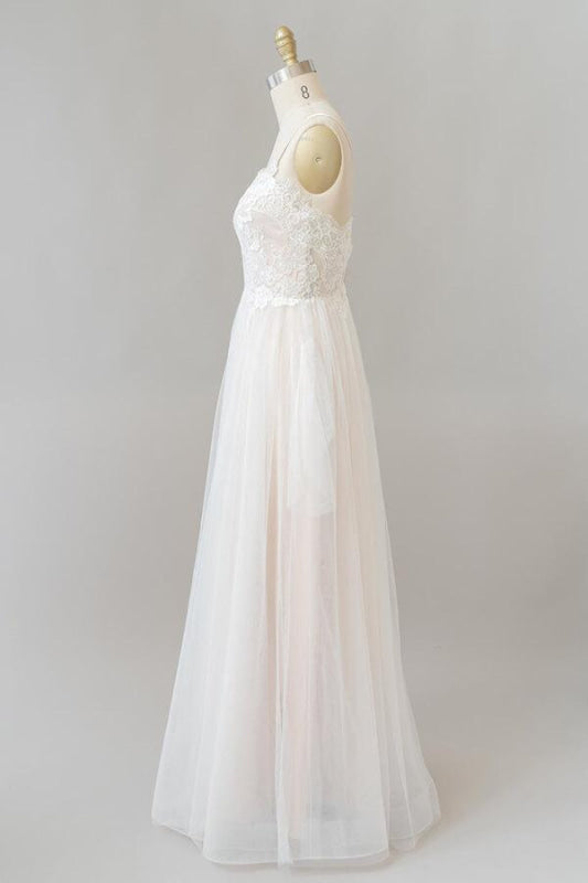 Criss Cross Appliques Tulle A-line Wedding Dress with Appliques