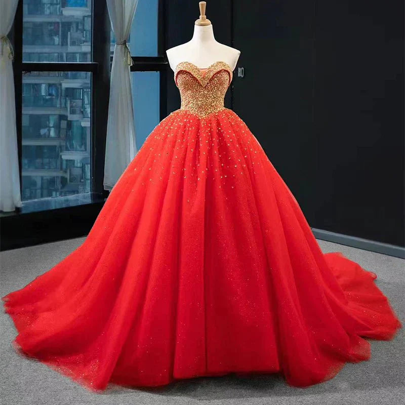 Navy Blue Sweetheart Tulle Quinceanera Dresses With Beadings