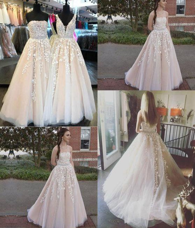 Custom-made Lace Appliques Tulle Long Wedding Dress