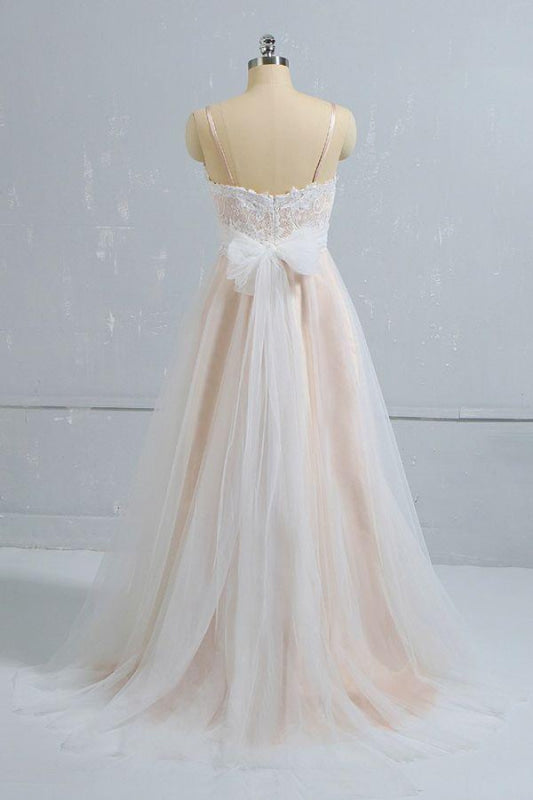 Cute Spaghetti Strap Lace A-line Wedding Dress