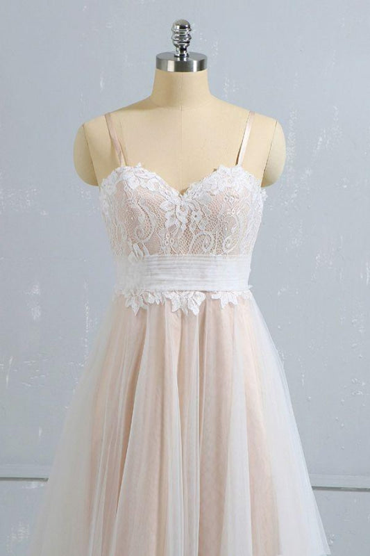 Cute Spaghetti Strap Lace A-line Wedding Dress