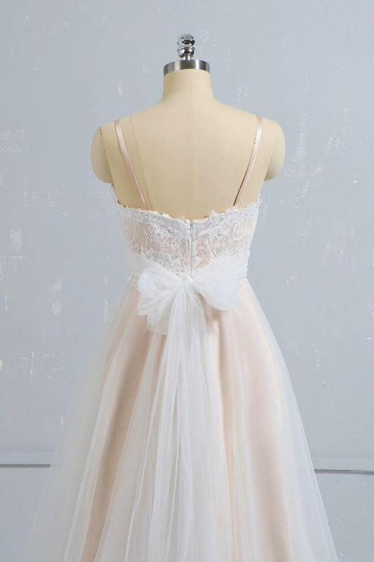 Cute Spaghetti Strap Lace A-line Wedding Dress