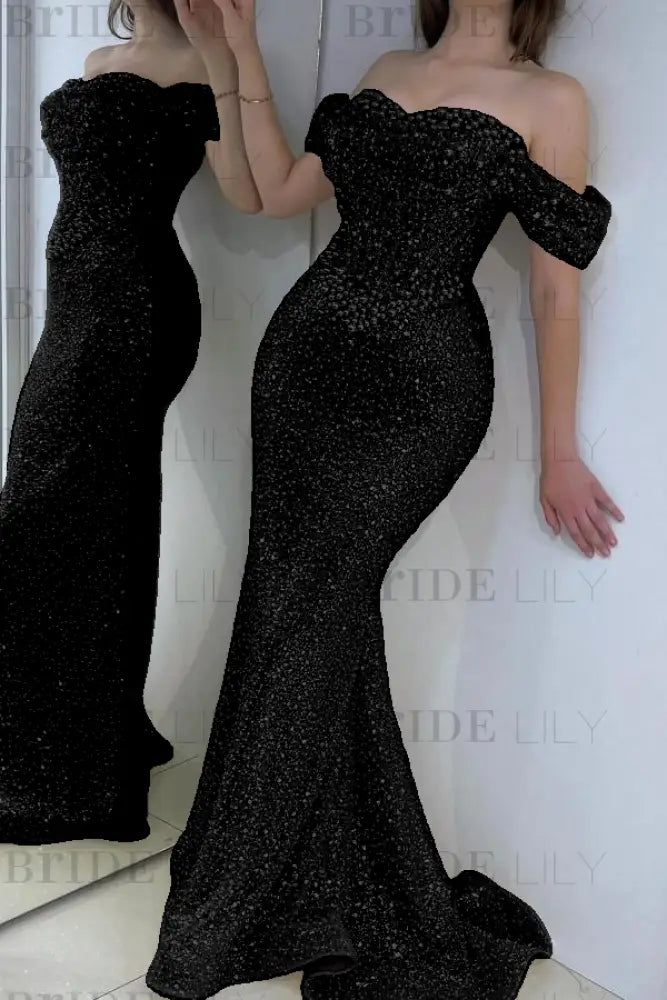 Dazzling Beaded Sweetheart Mermaid Evening Dress Sequins Off-Shoulder Prom Dress with Train