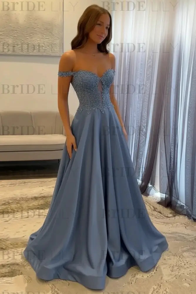 Off-the-Shoulder A-line Evening Dress Lace Prom Dress Long