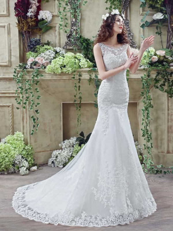 Elegant Beaded Tulle Mermaid Wedding Dresses
