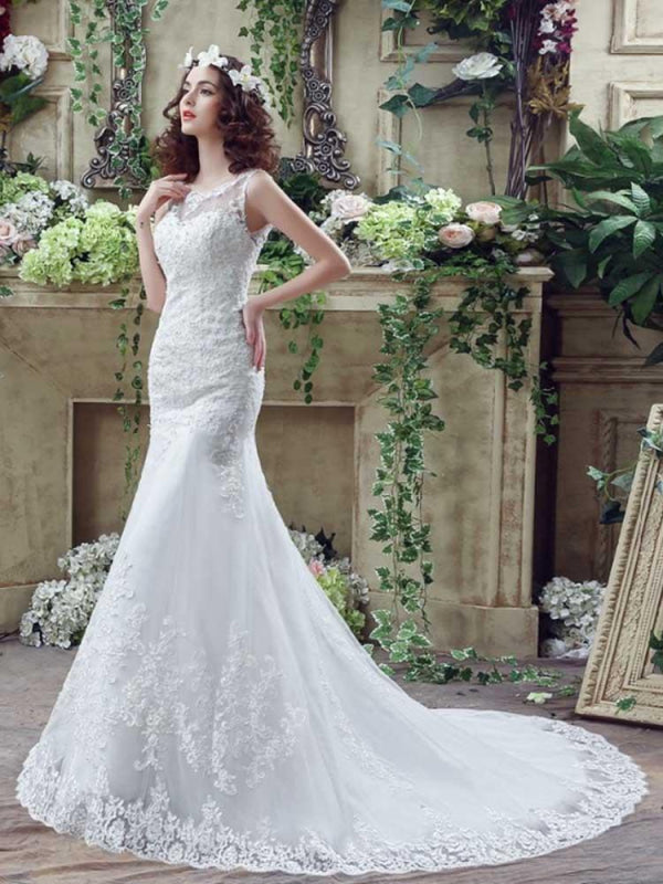 Elegant Beaded Tulle Mermaid Wedding Dresses