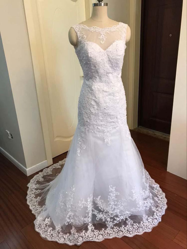 Elegant Beaded Tulle Mermaid Wedding Dresses