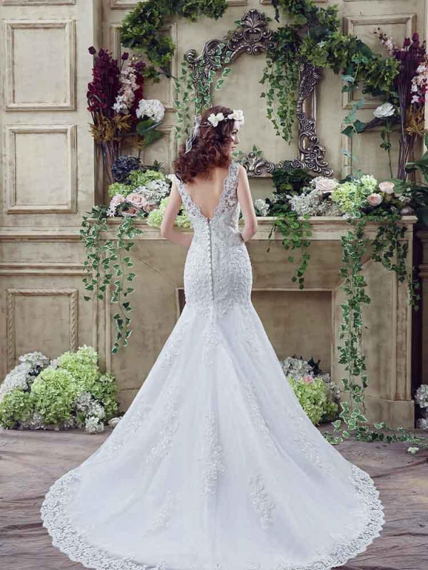 Elegant Beaded Tulle Mermaid Wedding Dresses