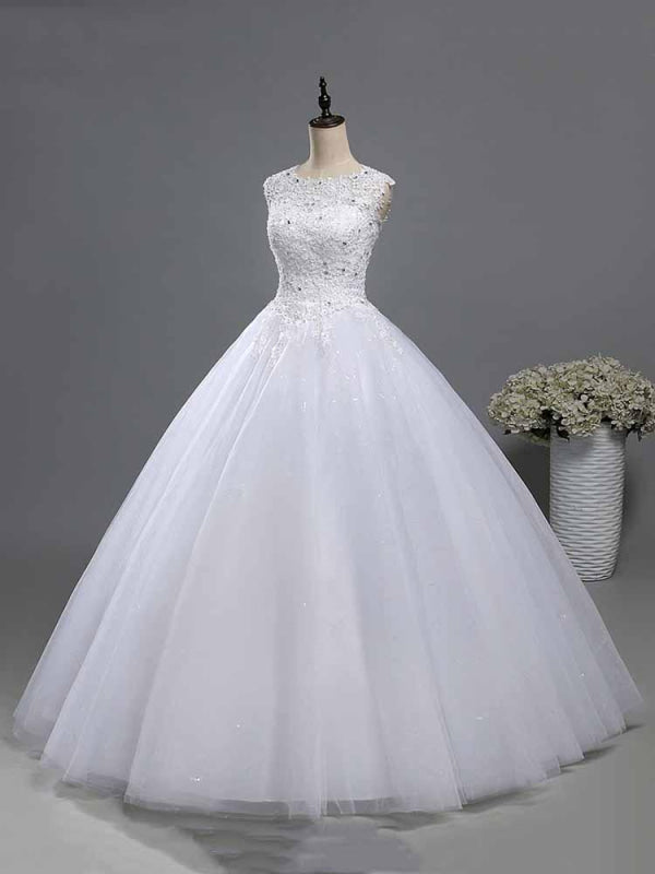 Elegant Beads Ruffles Wedding Dresses Aline Ball Gown with Lace Appliques