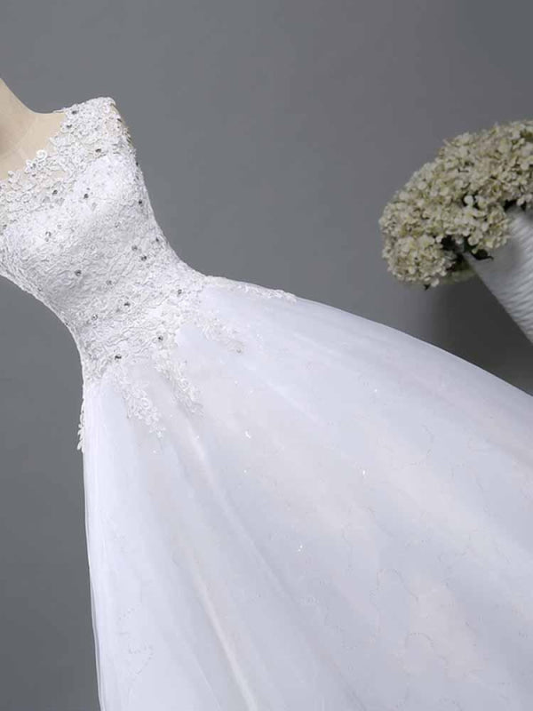 Elegant Beads Ruffles Wedding Dresses Aline Ball Gown with Lace Appliques
