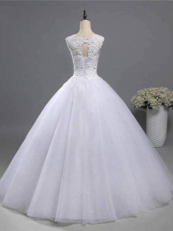 Elegant Beads Ruffles Wedding Dresses Aline Ball Gown with Lace Appliques