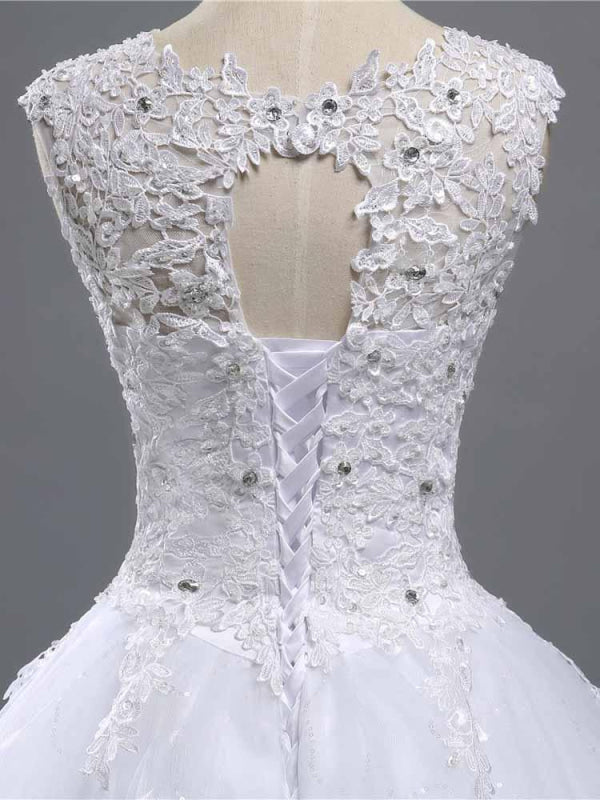 Elegant Beads Ruffles Wedding Dresses Aline Ball Gown with Lace Appliques
