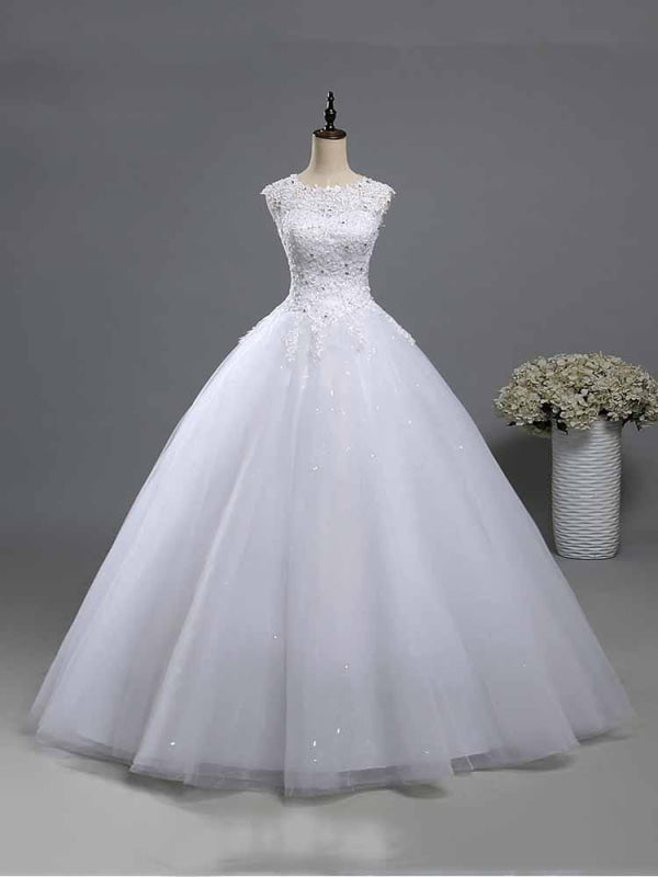 Elegant Beads Ruffles Wedding Dresses Aline Ball Gown with Lace Appliques