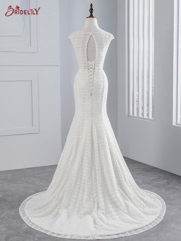 Elegant Cap Sleeves Lace-up Mermaid Wedding Dresses