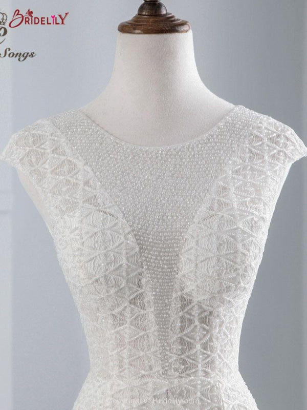 Elegant Cap Sleeves Lace-up Mermaid Wedding Dresses
