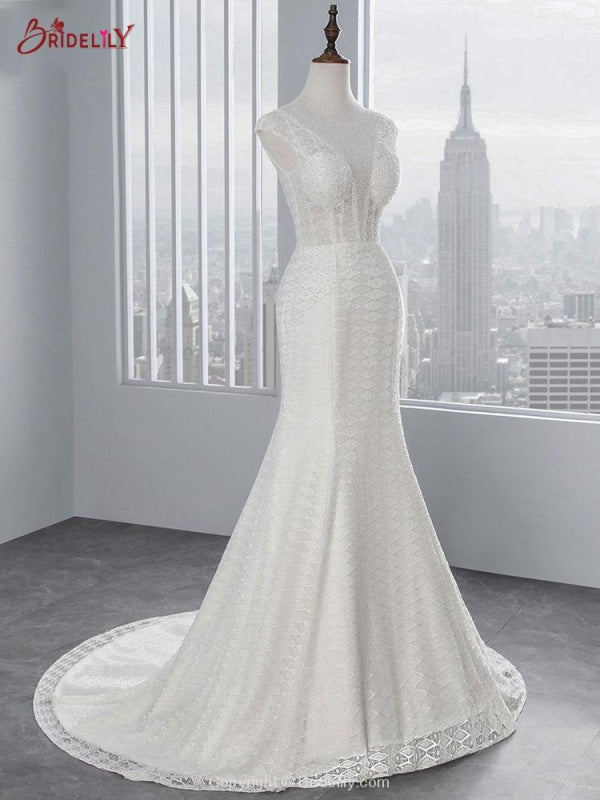 Elegant Cap Sleeves Lace-up Mermaid Wedding Dresses